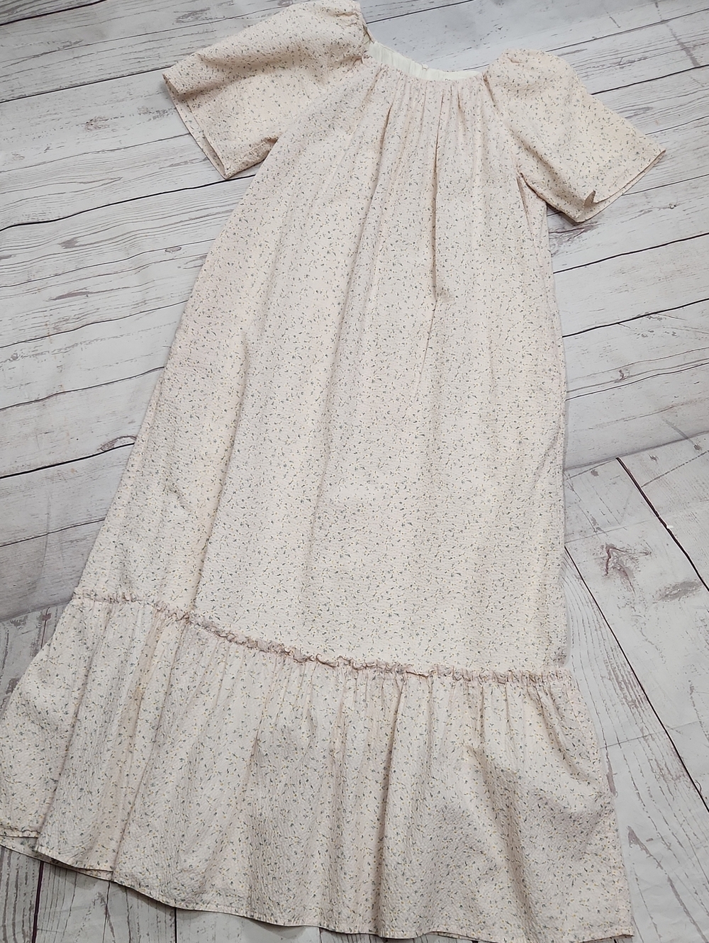 Roolee Cream Pink Mini Floral Maxi Dress with Ruffled Hem